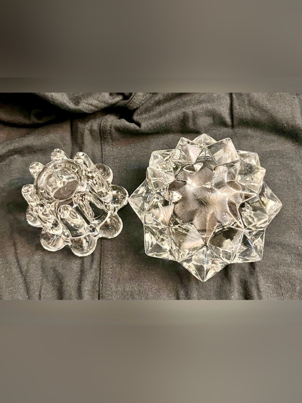 Vintage Reims France Bubble Glass & Diamond Starburst Candle Holder Set VMC